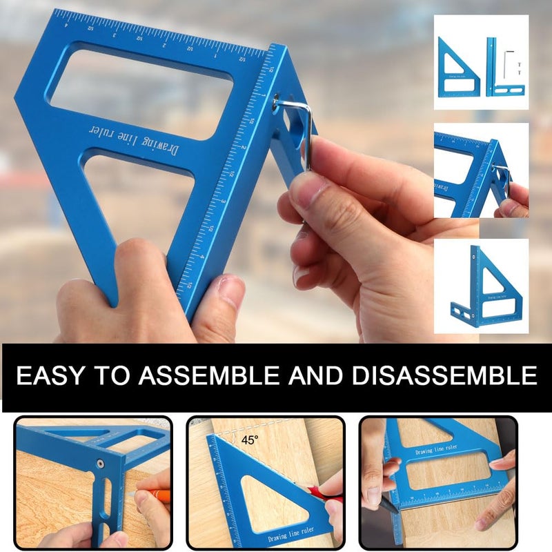 KETIPED 6" Imperial 3D Multi-Angle Measuring Ruler,45/90 Degree Aluminum Alloy Woodworking Square Protractor,Drawing Line,Miter Triangle Ruler High Precision Layout Measuring Tool for Woodworking - Image 3